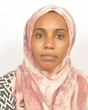 Sohair Mohmmedali, wearing a patterned hijab.